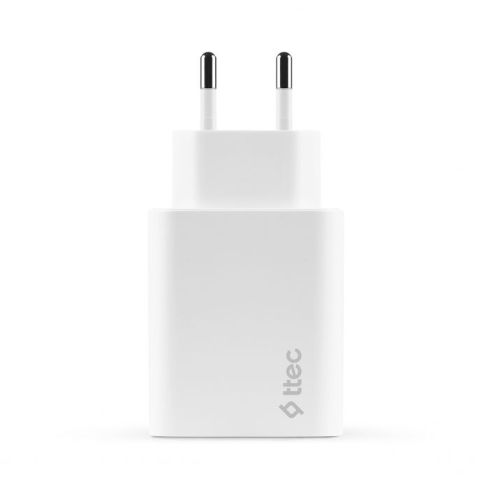 Мережевий зарядний пристрій Ttec SmartCharger Duo USB-C/USB-A 2.4А/12Вт White (2SCS25B)