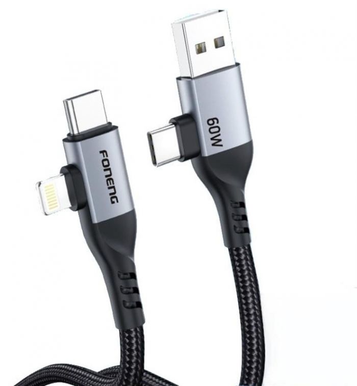 Кабель Foneng X92 4-in-1 (60W) USB/USB-C - USB-C/Lightning 1м Black (X92-CA-FIO)
