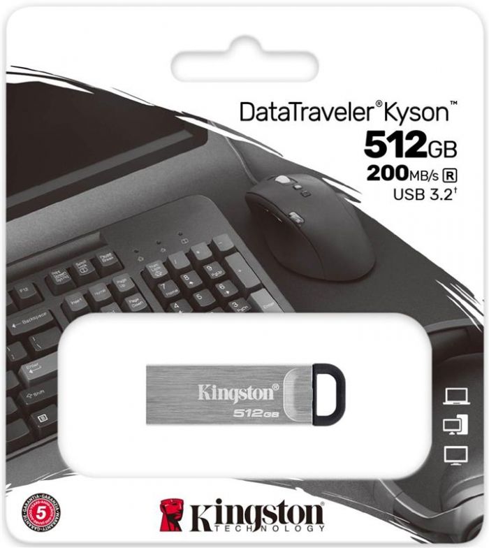Флеш-накопичувач USB3.2 512GB Kingston DataTraveler Kyson Silver/Black (DTKN/512GB)
