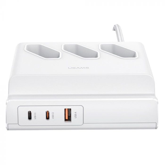 Мережевий фільтр Usams US-CC160 (CC160TC01) 3 розетки, 1 USB, 2 USB Type-C 65W, 2 м, White