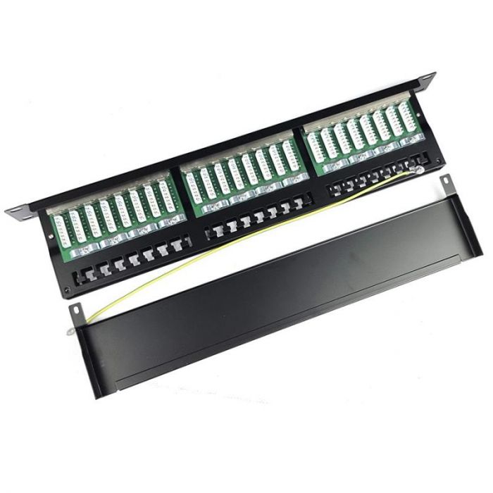 Патч-панель EServer 19" 1U 48 портів, STP, кат.5е (WT-2409-cat 5e) з організатором кабелю ззаду
