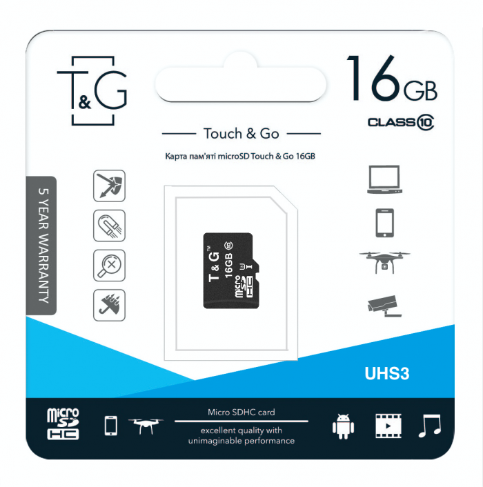 Карта пам`ятi MicroSDHC 16GB UHS-I U3 Class 10 T&G (TG-16GBSD10U3-00)