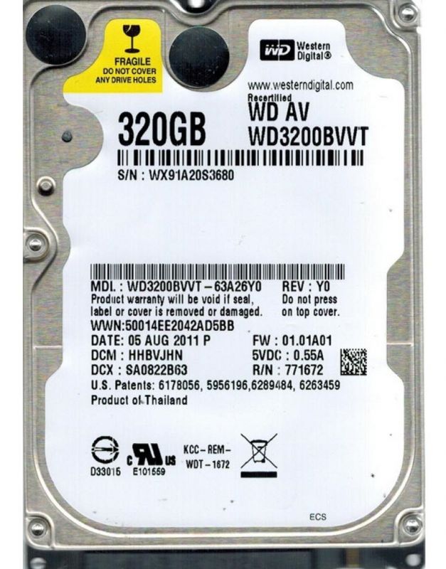 Накопичувач HDD 2.5" SATA 320GB WD 5400rpm 8MB (WD3200BVVT) Refurbished