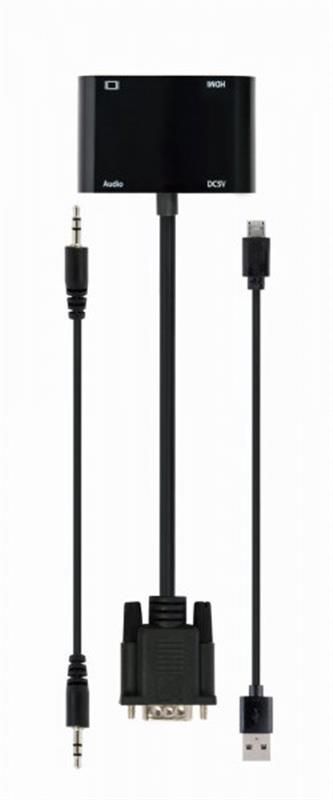 Адаптер Cablexpert VGA - HDMI+VGA (M/F), 0.15 м, Black (A-VGA-HDMI-02)