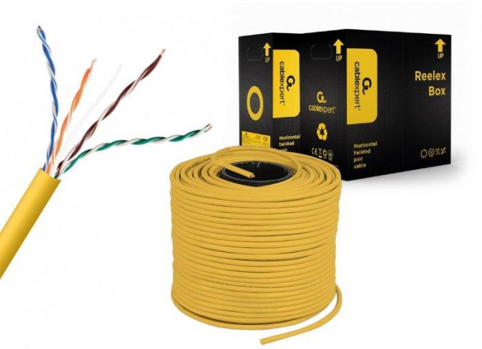 Кабель вита пара Cablexpert (UPC-5004E-SOL-Y) CAT5e, алюміній під міддю (CCA з AWG24), неекранований, жовтий, 305м