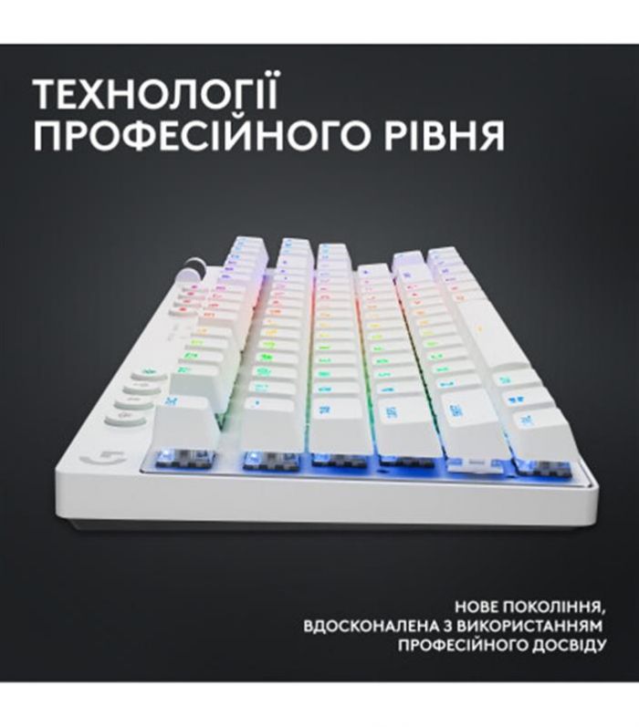 Клавiатура бездротова Logitech G PRO X TKL Lightspeed White Tactile (920-012148)