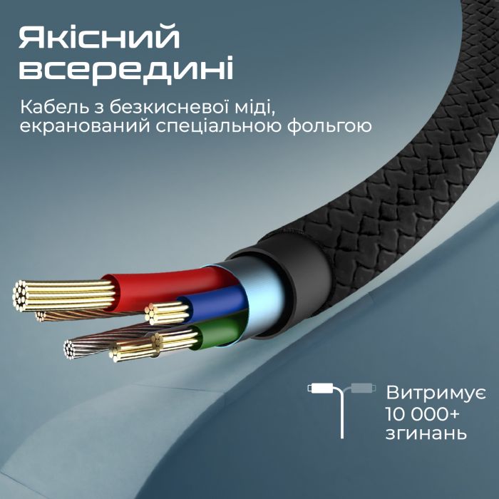 Кабель Promate xCord-Ai USB - Lightning (M/M), 1 м, Black (xcord-ai.black)
