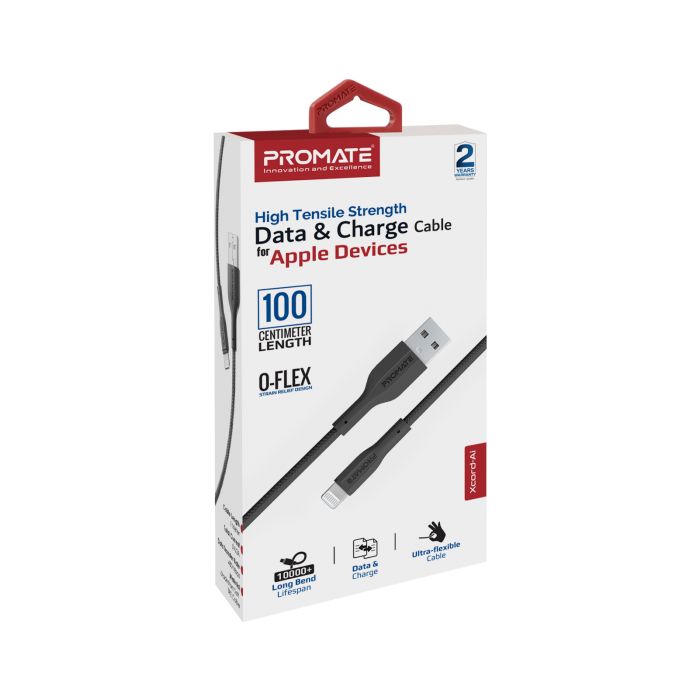 Кабель Promate xCord-Ai USB - Lightning (M/M), 1 м, Black (xcord-ai.black)