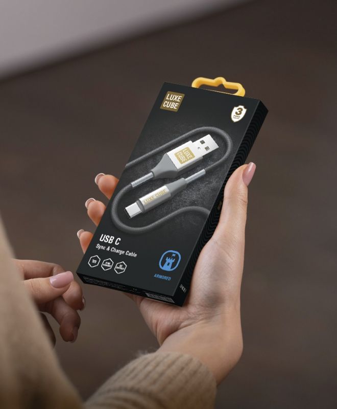 Кабель Luxe Cube Armored USB - USB Type-C (M/M), 1 м, сірий (8886668688949)