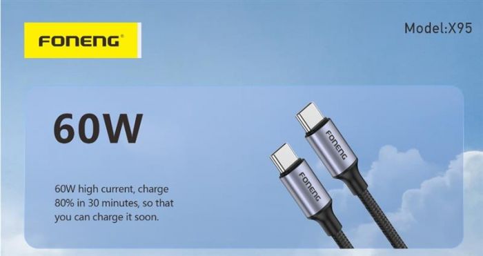 Кабель Foneng X95 Metal Head Braided Cable USB-C - USB-C (M/M) 60W 1.2 м Black (X95-CA-TCTC)
