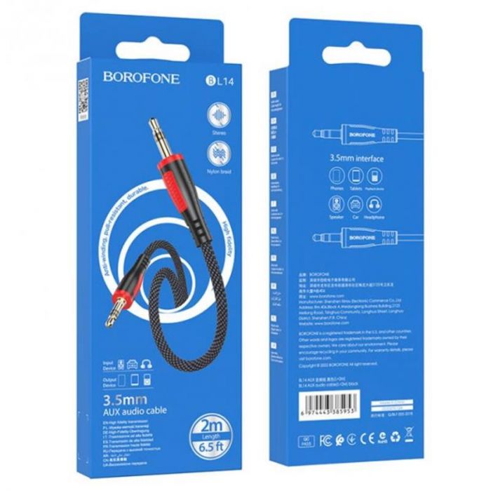 Аудіо-кабель Borofone BL14 3.5 мм - 3.5 мм (M/M), 2 м, чорний (BL14B2)