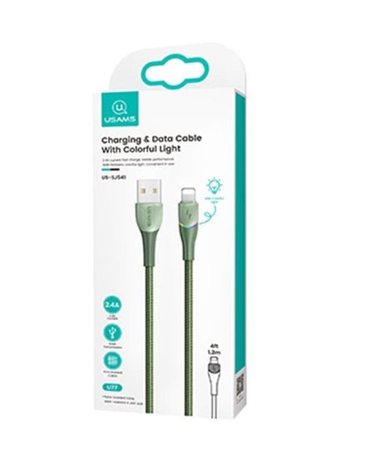 Кабель Usams US-SJ541 USB - Lightning (M/M), 1.2 м, Green (SJ541USB03)