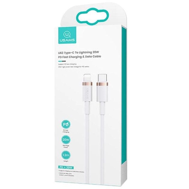 Кабель Usams US-SJ484 USB Type-C - Lightning (M/M), 1.2 м, White (SJ484USB02)