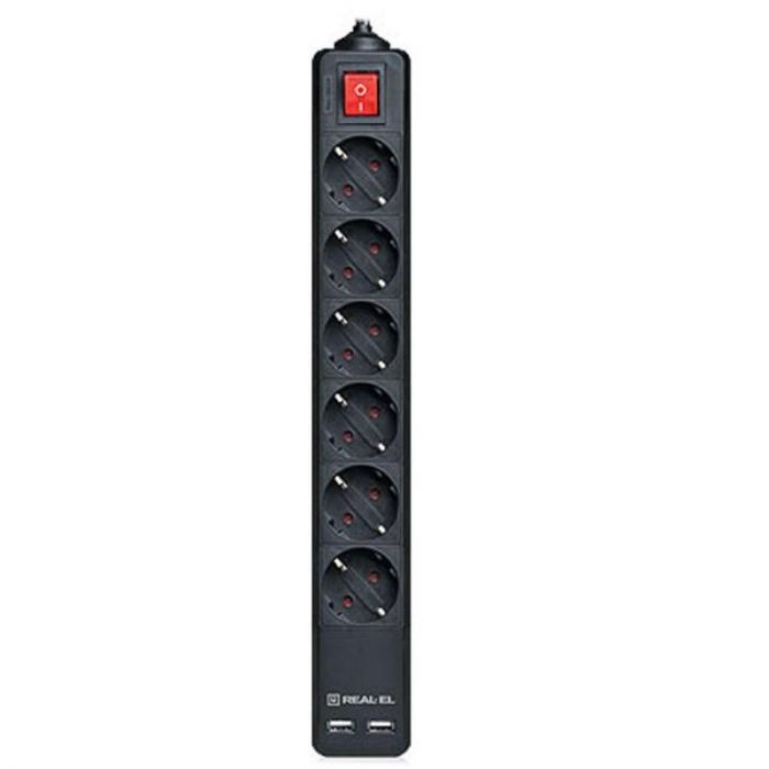 Фільтр живлення REAL-EL RS-6 Protect USB 5 м Black