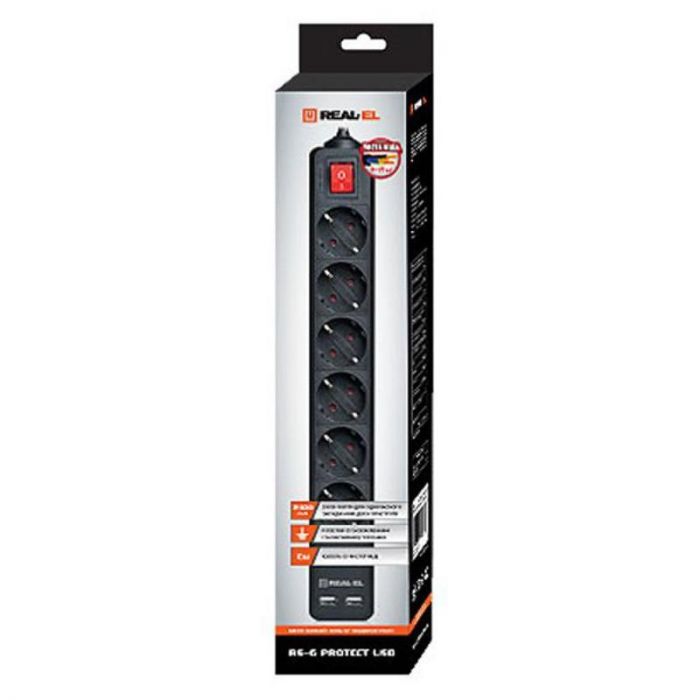 Фільтр живлення REAL-EL RS-6 Protect USB 5 м Black
