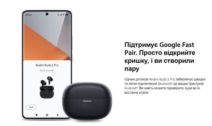 Bluetooth-гарнітура Xiaomi Redmi Buds 5 Pro Black (BHR7660GL) EU_