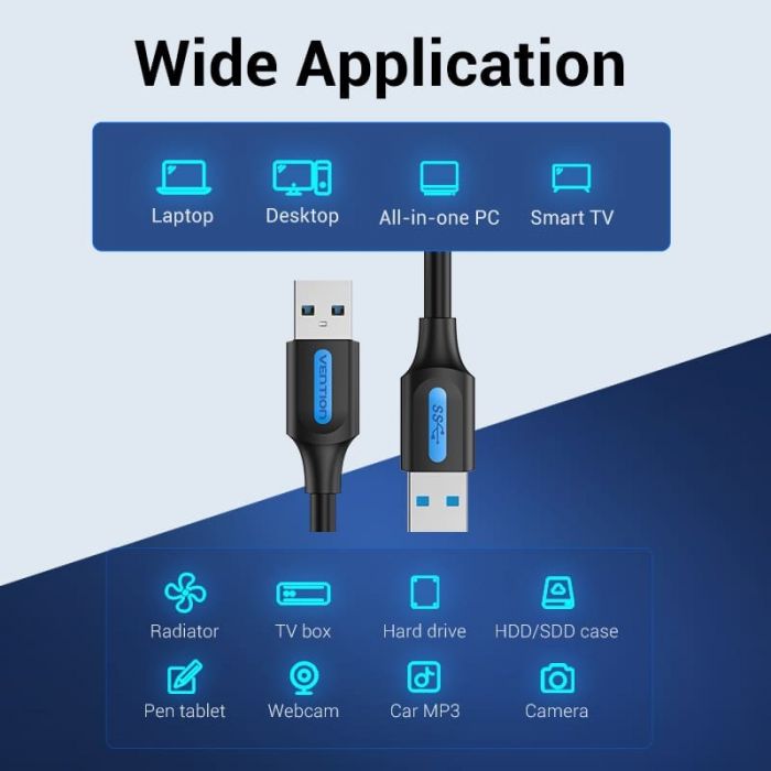 Кабель Vention USB - USB V 3.0 (M/M), 0.5 м, Black (CONBD)