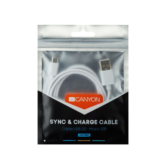 Кабель Canyon USB - Lightning (M/M) 1 м, White (CNE-CFI1W)