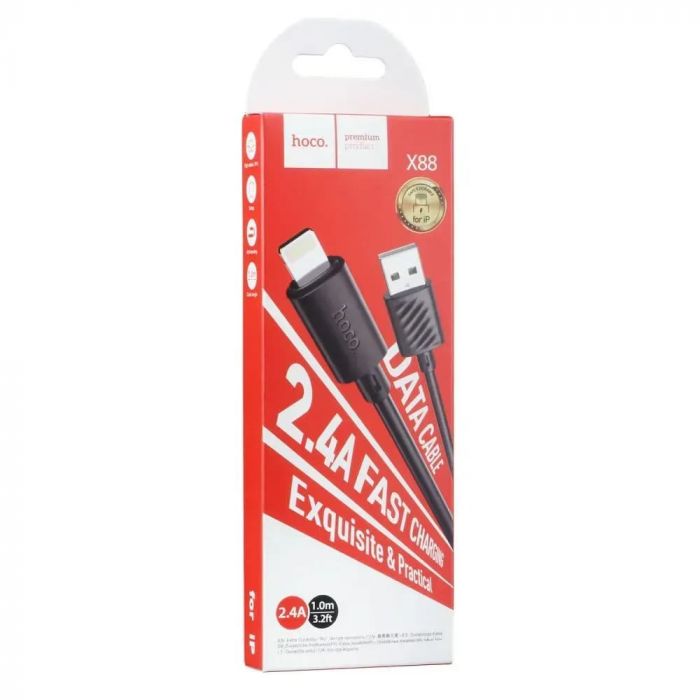 Кабель Hoco X88 Gratified USB - Lightning  (M/M), 1 м, Black (6931474783301)