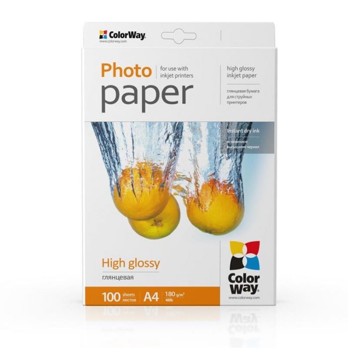 Фотопапір ColorWay глянцевий 180г/м2 A4 100 арк. (PG180100A4)