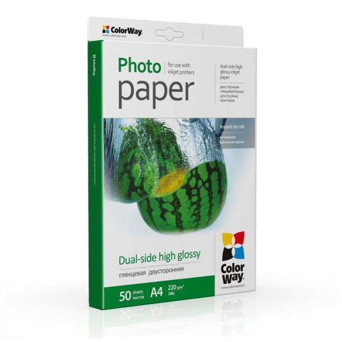Фотопапір ColorWay глянцевий двосторонній 220г/м2 A4 50 арк. (PGD220050A4)