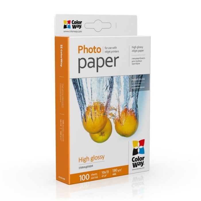 Фотопапір ColorWay глянцевий 180г/м2 10x15см 100 арк. (PG1801004R)