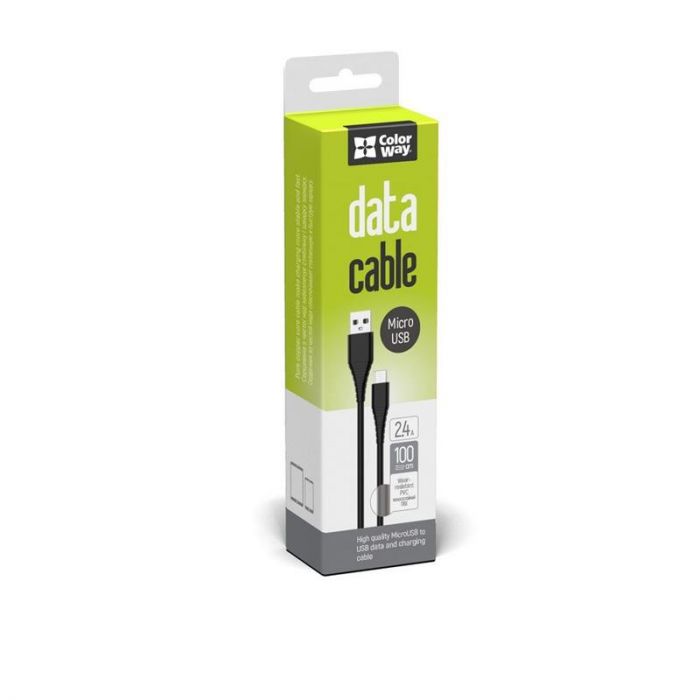 Кабель ColorWay USB - microUSB (M/M) (PVC), 2.4А, 1 м, Black (CW-CBUM025-BK)