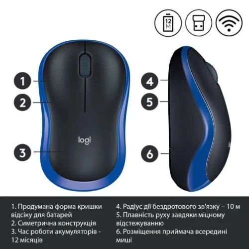 Миша бездротова Logitech M185 Blue (910-002236)