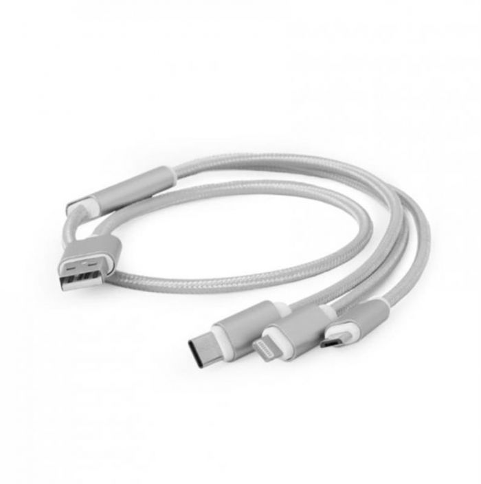 Кабель Cablexpert USB - Lightning + micro USB + USB Type-C (M/M), 1 м, сріблястий (CC-USB2-AM31-1M-S)