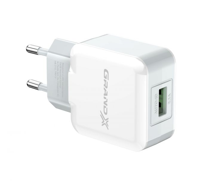 Мережевий зарядний пристрій Grand-X (1xUSB 2.1A) White (CH-03W)