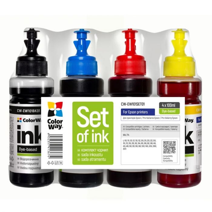 Комплект чорнил ColorWay EPSON L100/L200 BK/С/M/Y (ColorWay-EW101SET01) 4*100мл
