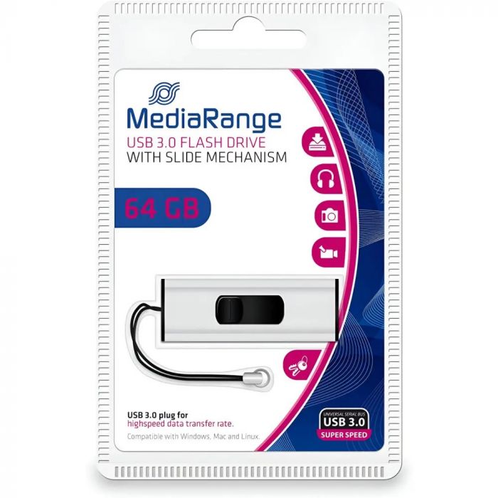 Флеш-накопичувач USB3.0 64GB MediaRange Black/Silver (MR917)