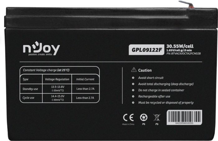 Акумуляторна батарея Njoy GPL09122F 12V 9AH (BTVACIUOCTA2FCN02B) AGM