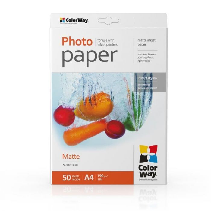 Фотопапір ColorWay матовий 190г/м2 A4 50 арк. (PM190050A4)