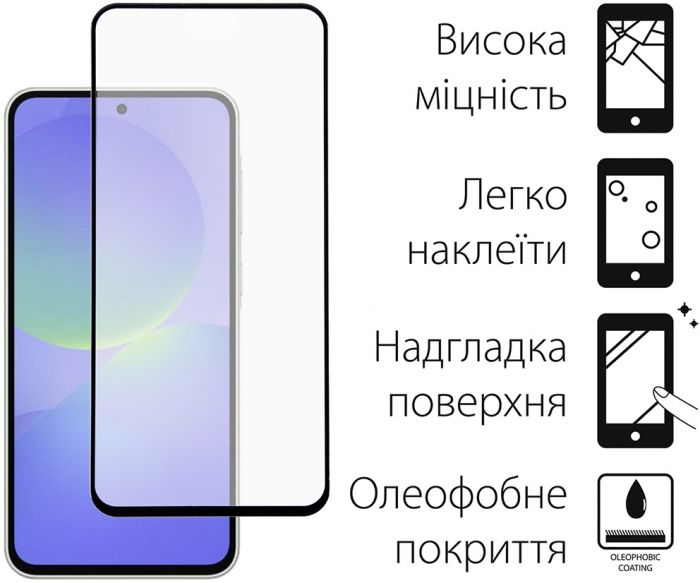 Чохол-накладка Dengos для Samsung Galaxy A36 SM-A366 Black Full Glue (DG-KM-145) + захисне скло