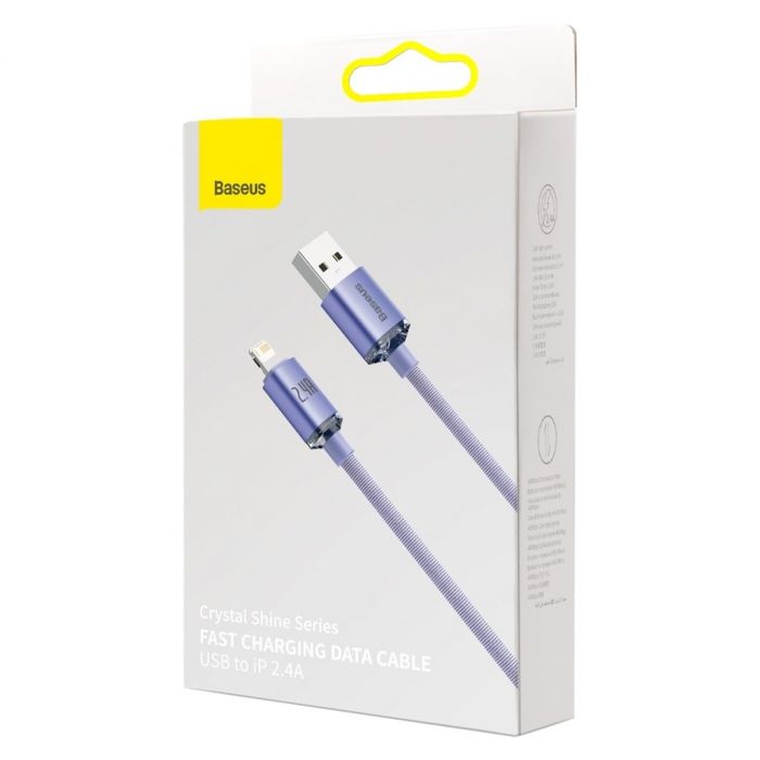 Кабель Baseus Crystal Shine USB - Lightning (M/M), 2.4A, 2 м Purple (CAJY000105)