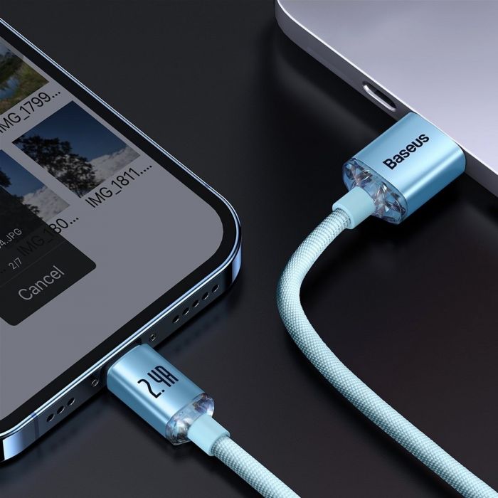 Кабель Baseus Crystal Shine USB - Lightning (M/M), 2.4A, 2 м Sky Blue (CAJY001203)