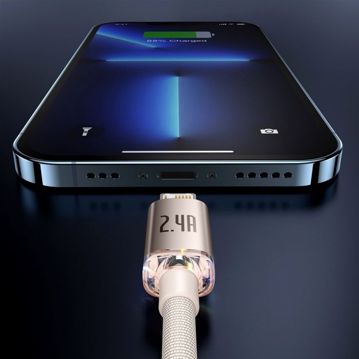 Кабель Baseus Crystal Shine USB - Lightning (M/M), 2.4A, 2 м Pink (CAJY001204)