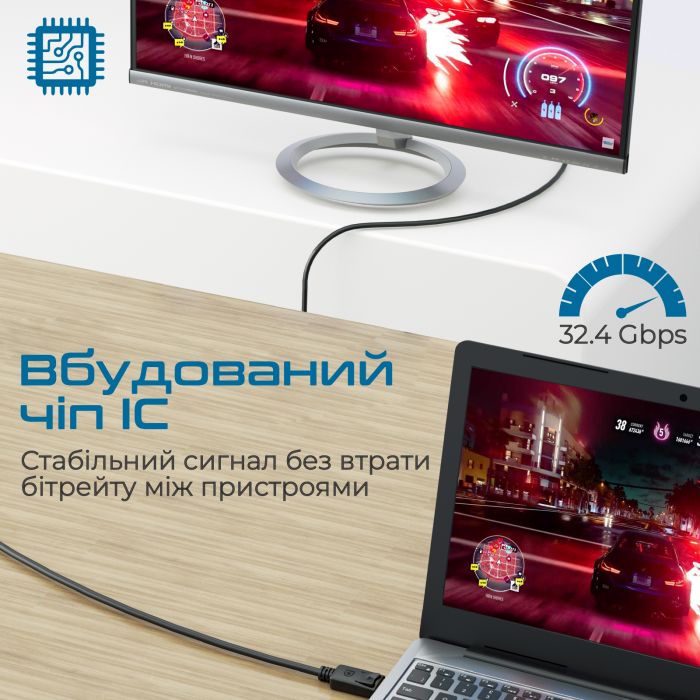 Кабель Promate DPLink-200 DisplayPort - DisplayPort V 1.4 (M/M), 2 м, Black