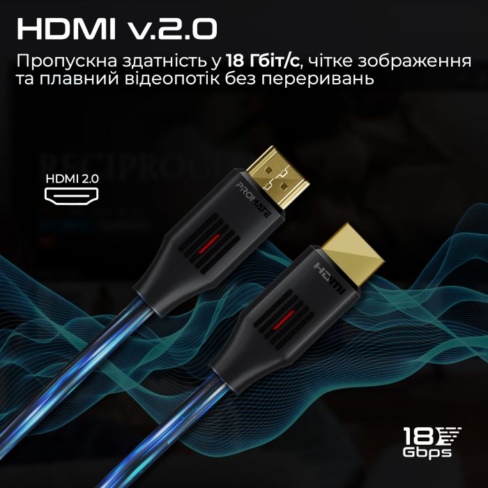 Кабель Promate HDMI - HDMI V 2.0 (M/M), 3 м, ProLink4K60-300 Black