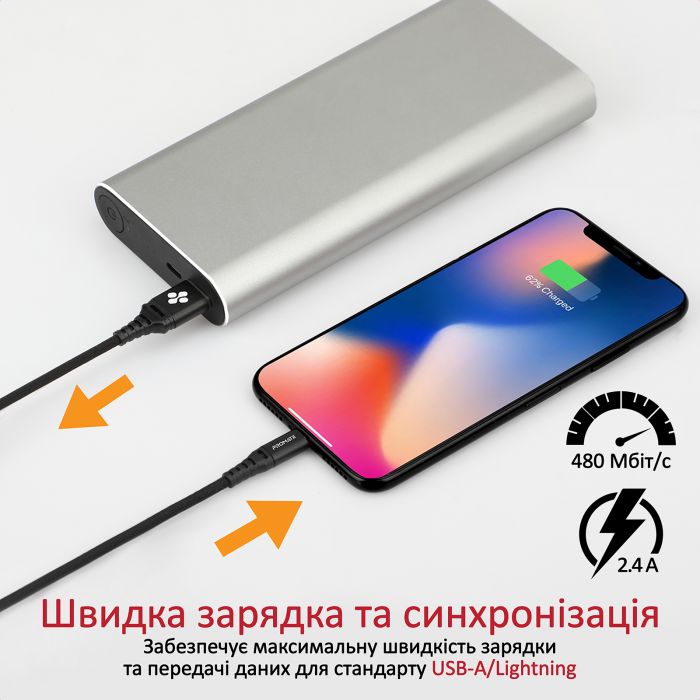 Кабель Promate USB - Lightning (M/M), 2.4 A, 1.2 м, NerveLink-i Black