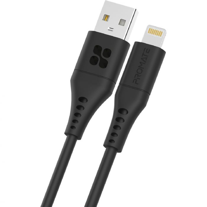 Кабель Promate USB - Lightning (M/M), 2.4 A, 2 м, PowerLink-Ai200 Black