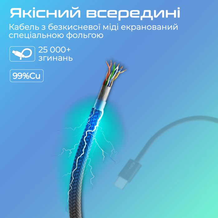 Кабель Promate USB Type-C - USB Type-C (M/M), 3 A, 60 W, 1.2 м, EcoLine-CC120 Black