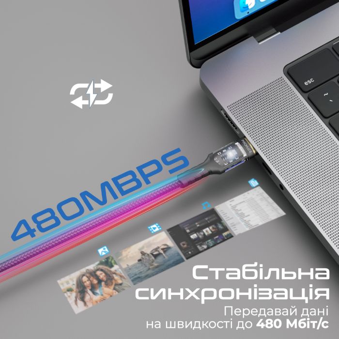 Кабель Promate Lucidline-CC200 USB Type-C - USB Type-C (M/M), 5 A, 100 W, 2 м, Black