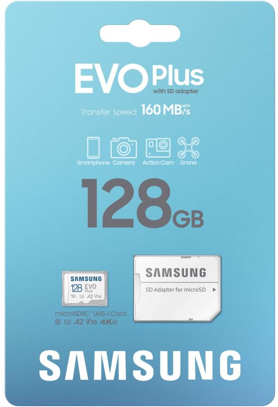Карта пам`яті MicroSDXC  128GB UHS-I/U3 Class 10 Samsung Evo Plus R160MB/s + SD-адаптер (MB-MC128SA/EU)