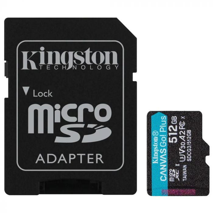 Карта пам`яти MicroSDXC 512GB UHS-I/U3 Class 10 Kingston Canvas Go! Plus R170/W90MB/s + SD-адаптер (SDCG3/512GB)