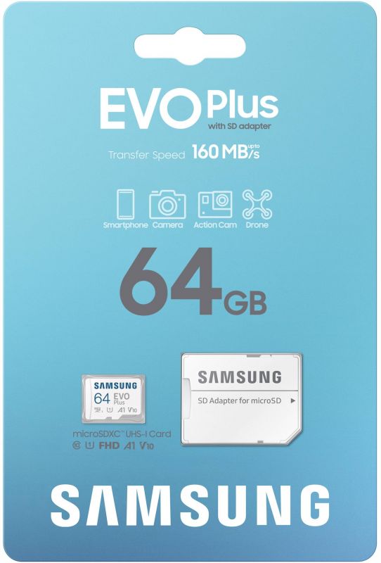Карта пам`яті MicroSDXC 64GB UHS-I/U3 Class 10 Samsung Evo Plus R160MB/s + SD-адаптер (MB-MC64SA/EU)