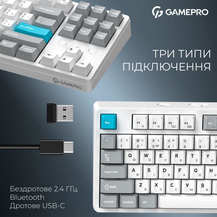 Клавіатура бездротова GamePro Asgard Ragnar Keychron Super Red Switch White (MK285WH)