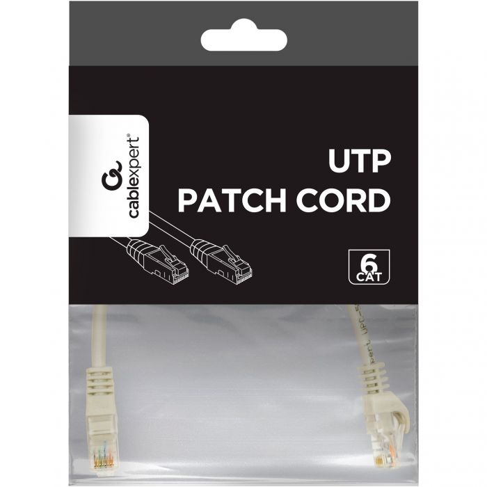 Патч-корд UTP Cablexpert (PP6U-CU-0.25M) Cat.6, литий, 50u" штекер із засувкою, 0.25 м, сірий