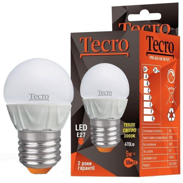 Лампа світлодіодна Tecro 5W E27 3000K (PRO-G45-5W-3K-E27)